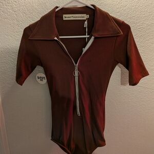 Stoned Immaculate Brown Zip Up Bodysuit - Size S, NWT